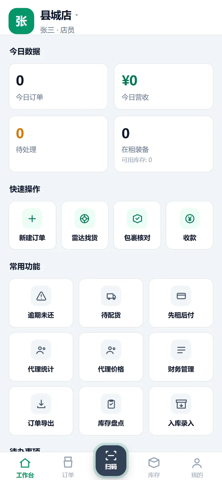 工作台顶部的头像、门店名与角色行